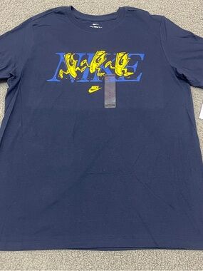 Nike Mens Sneakers Running Logo T-Shirt Large Navy Blue Graphic Short Sleeve Tee